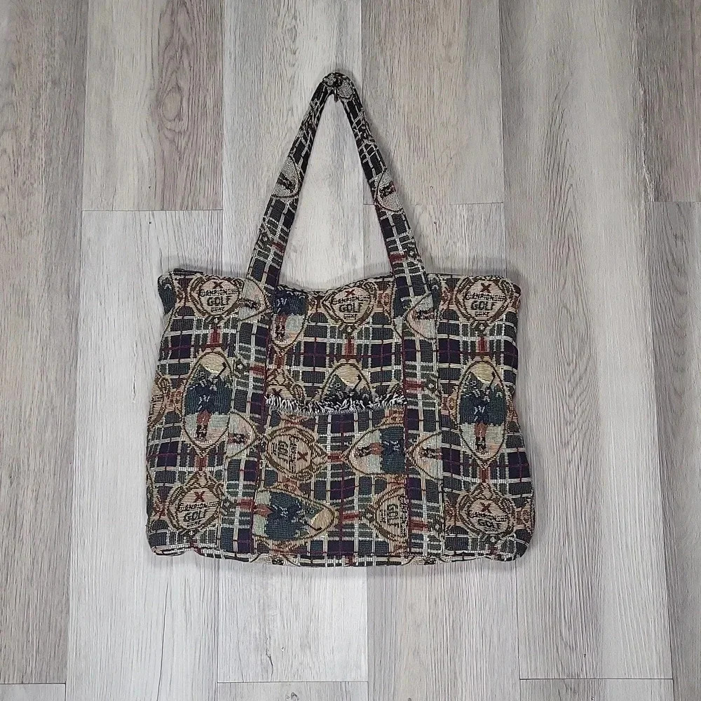 Handmade Tapestry Golf Theme‎ Zippered Tote Shoulder Bag